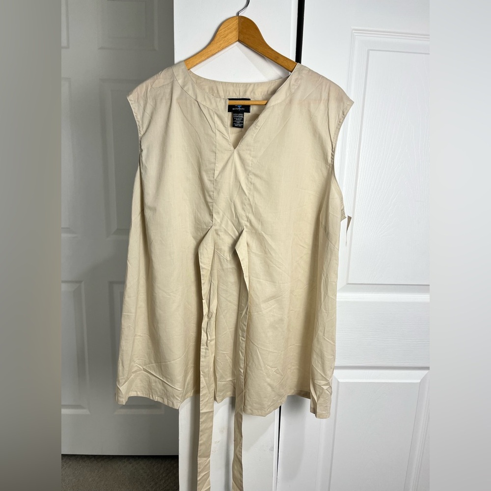 New Additions Sleeveless Maternity Shirt Beige-Tie Front-Size XL-NWT